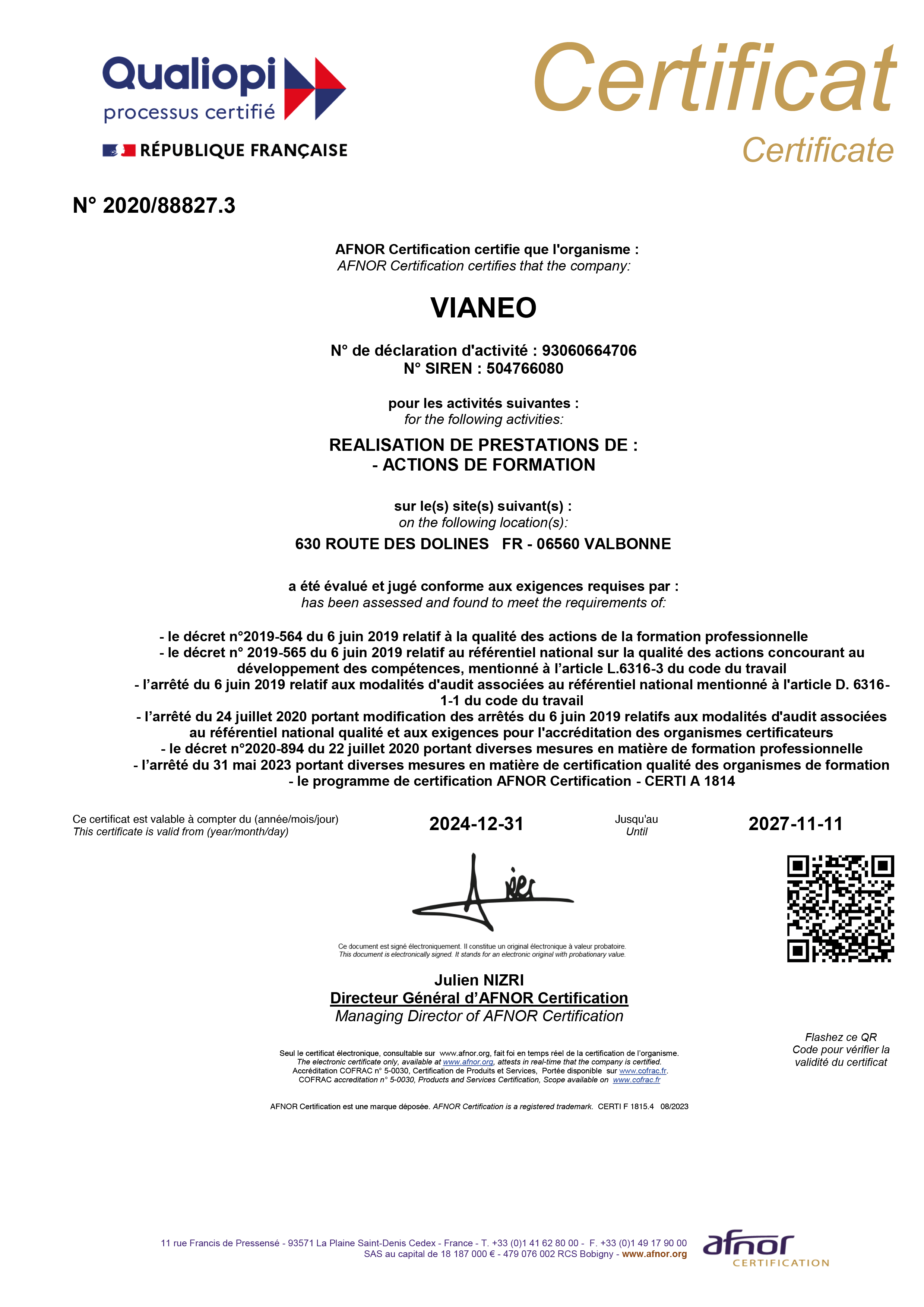 AFNOR Certification qualiopi